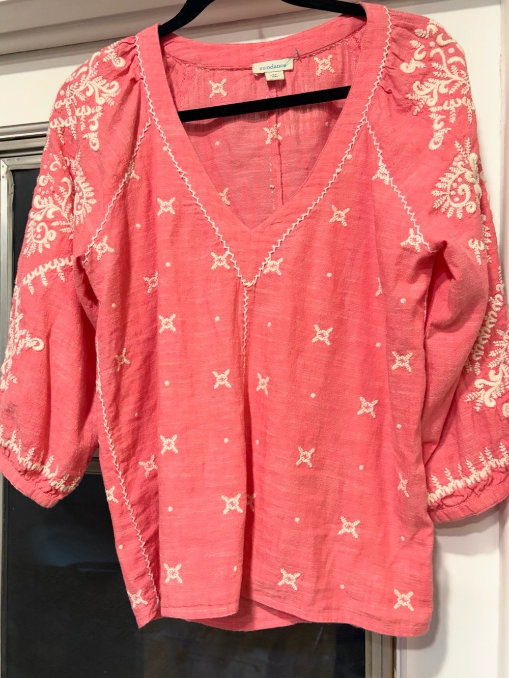 Sundance Res Coral-Pink Embroidered V-Neck Tunic- Gorgeous XSMALL
